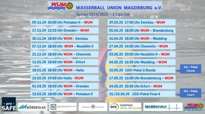 Der komplette Spielplan der WUM für die neue 2. Liga Saison zum Ausdrucken